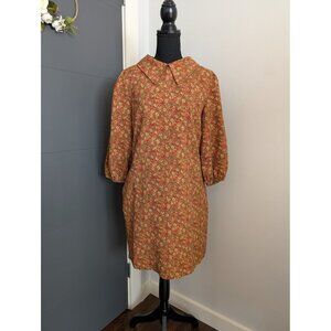 Code X‎ Mode Collared Multi Colored Floral Shift Dress With Puff Sleeves - L
